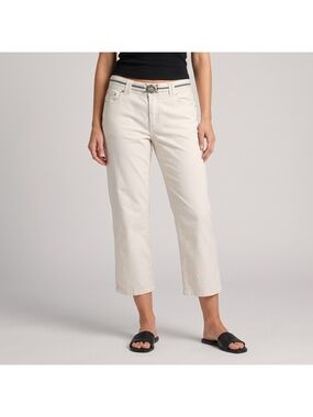 Gasoline Women's Light Beige Cotton Blend Cropped Pants with Belt in size 12